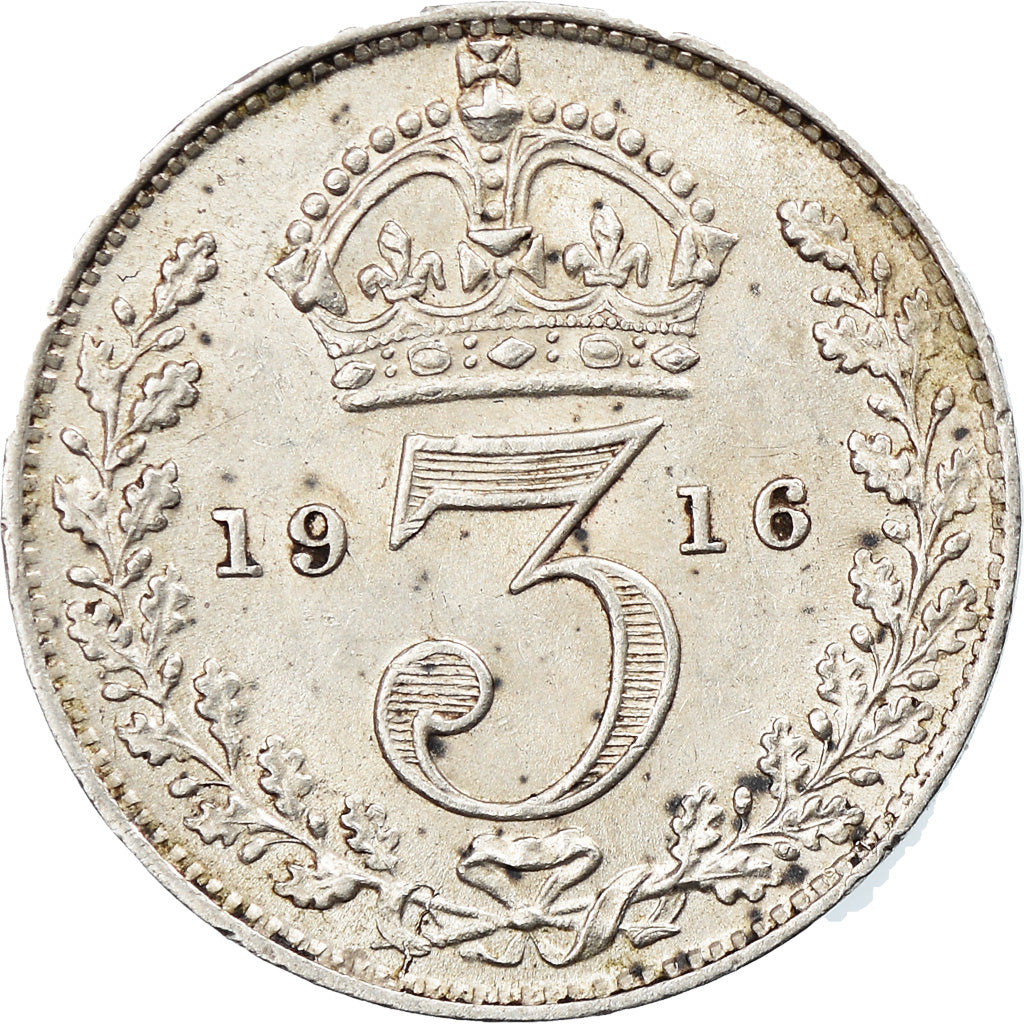 Coin, Great Britain, George V, 3 Pence, 1916, AU(50-53), Silver, KM:813