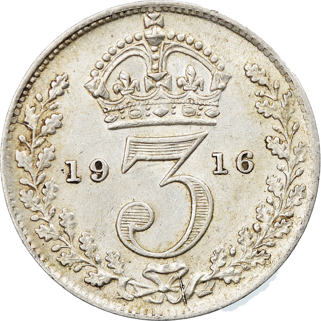 Coin, Great Britain, George V, 3 Pence, 1916, AU(50-53), Silver, KM:813