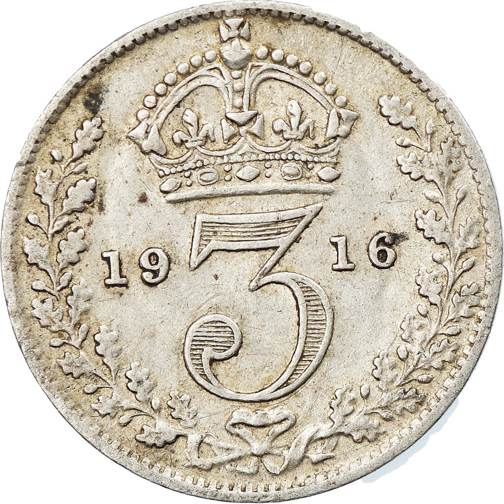 Coin, Great Britain, George V, 3 Pence, 1916, VF(30-35), Silver, KM:813