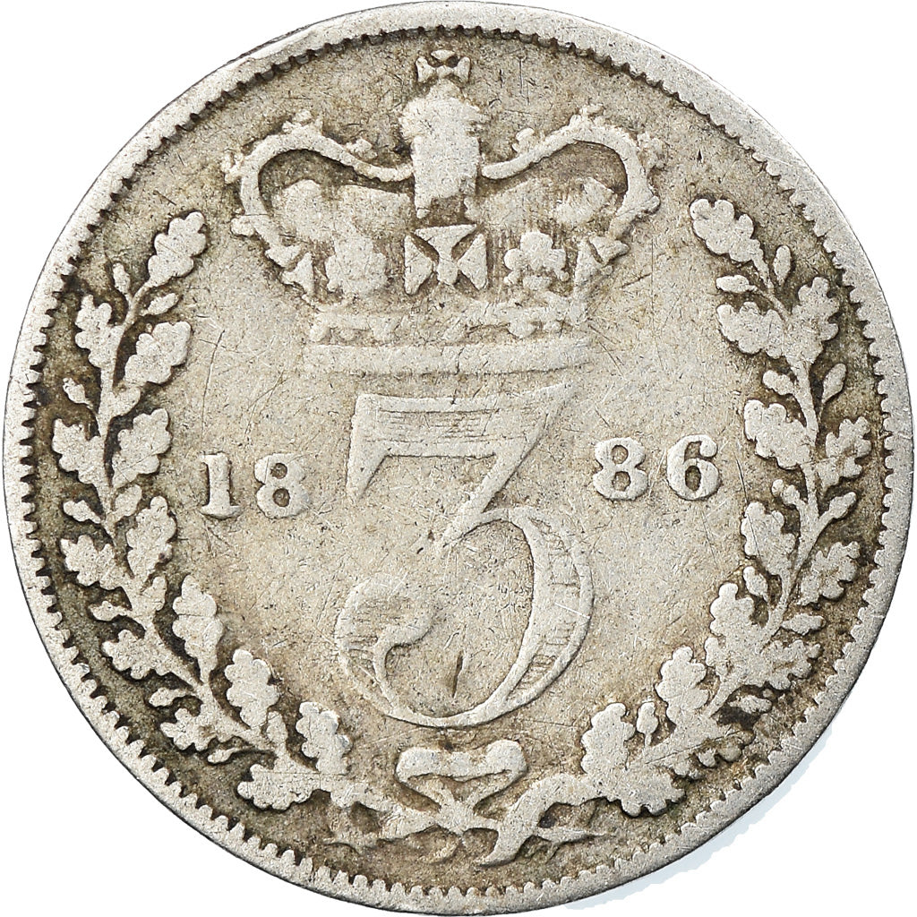 Coin, Great Britain, Victoria, 3 Pence, 1886, VF(20-25), Silver, KM:730