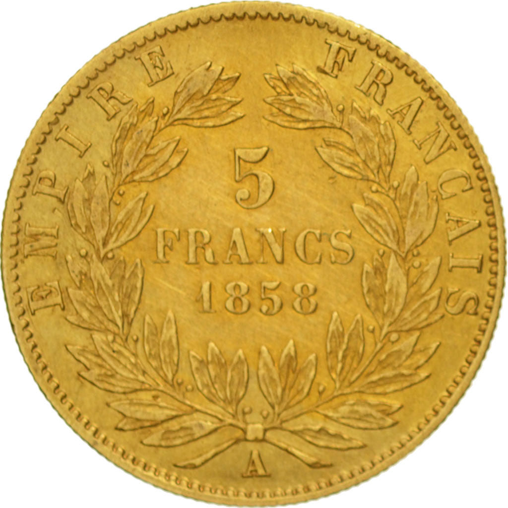France, Napoleon III, 5 Francs, 1858, Paris, TB+, Or, KM:787.1, Gadoury 1001