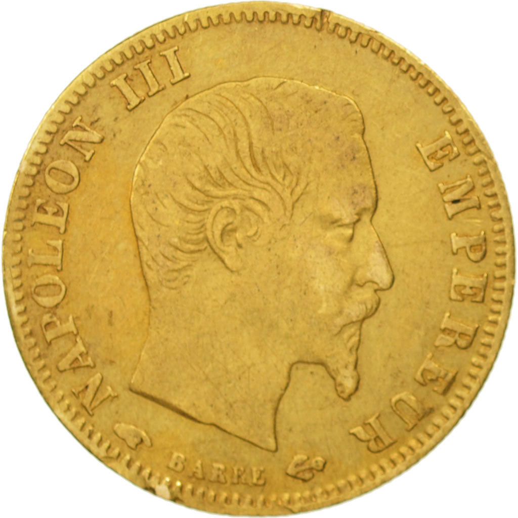Francia, Napoleon III, 5 Francs, 1856, Paris, BC+, Oro, KM:787.1