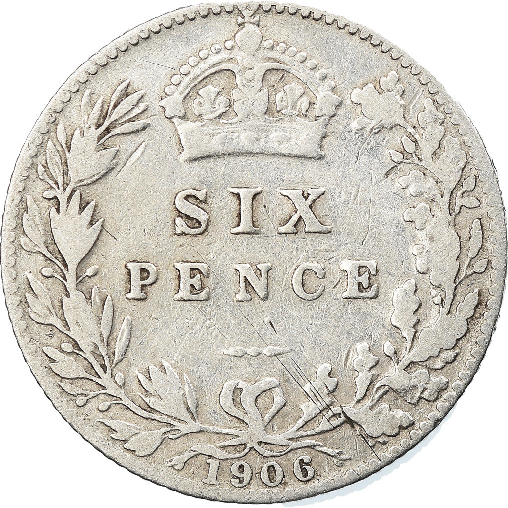 Coin, Great Britain, Edward VII, 6 Pence, 1906, VF(20-25), Silver, KM:799