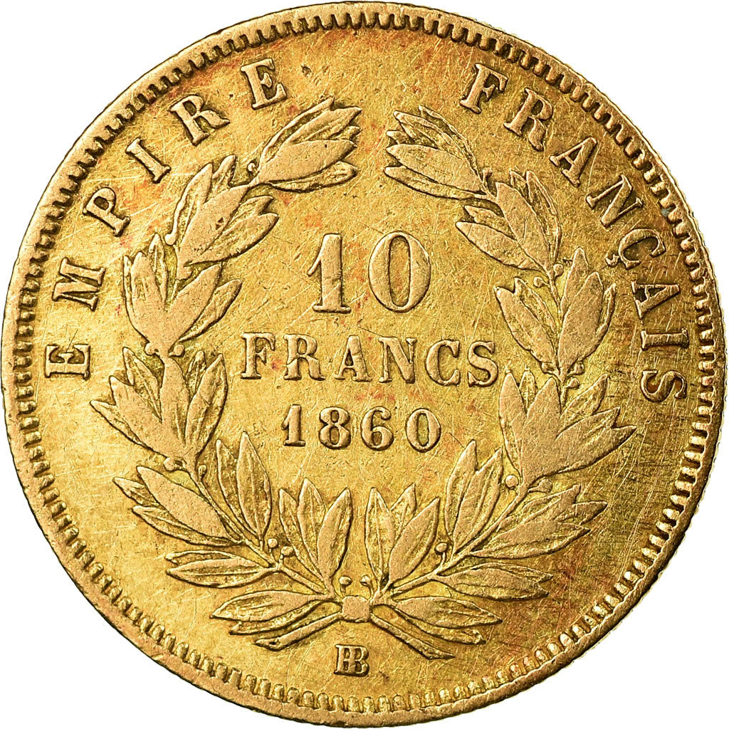 Moneda, Francia, Napoleon III, Napoléon III, 10 Francs, 1860, Strasbourg, BC+