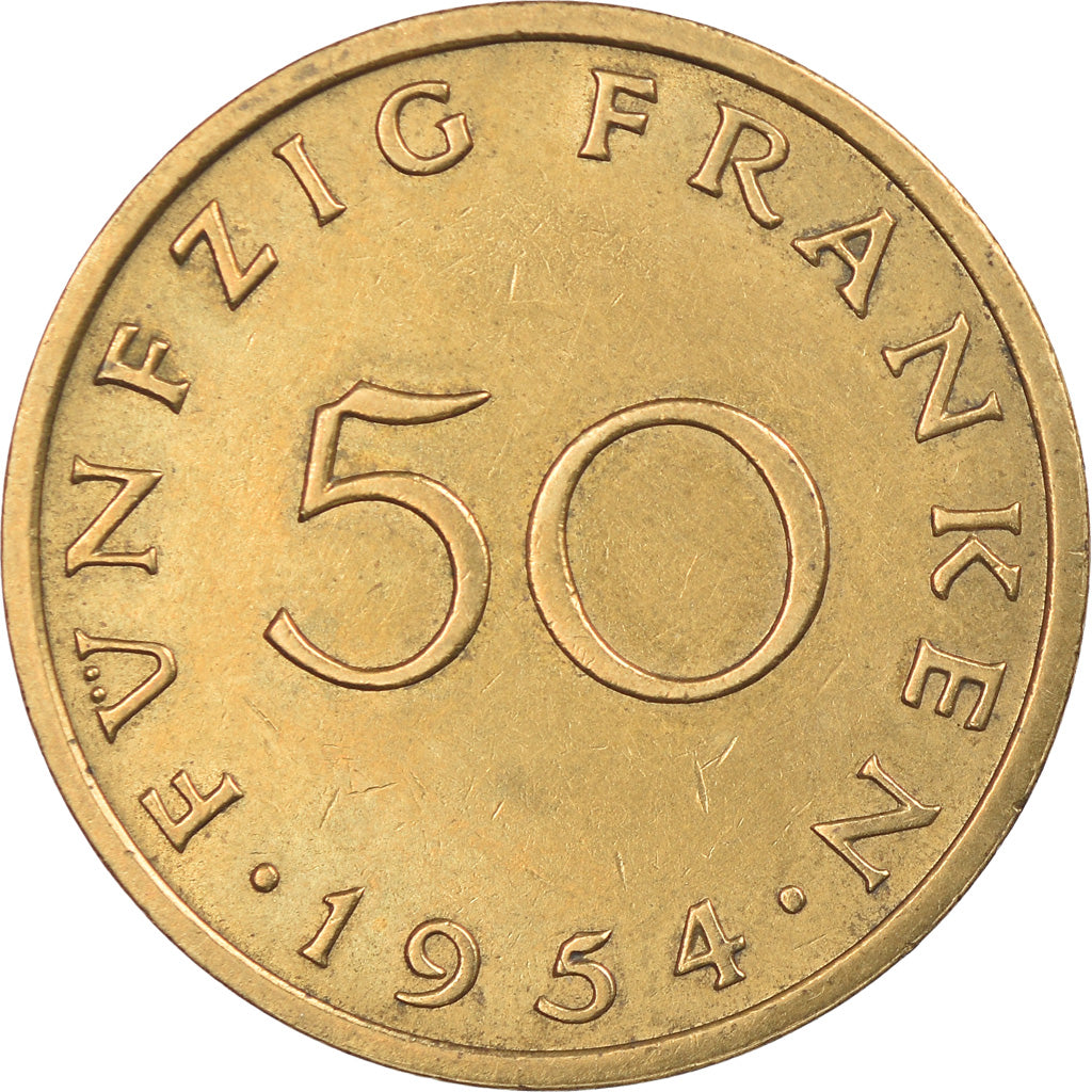 Coin, SAARLAND, 50 Franken, 1954, Paris, EF(40-45), Aluminum-Bronze, KM:3