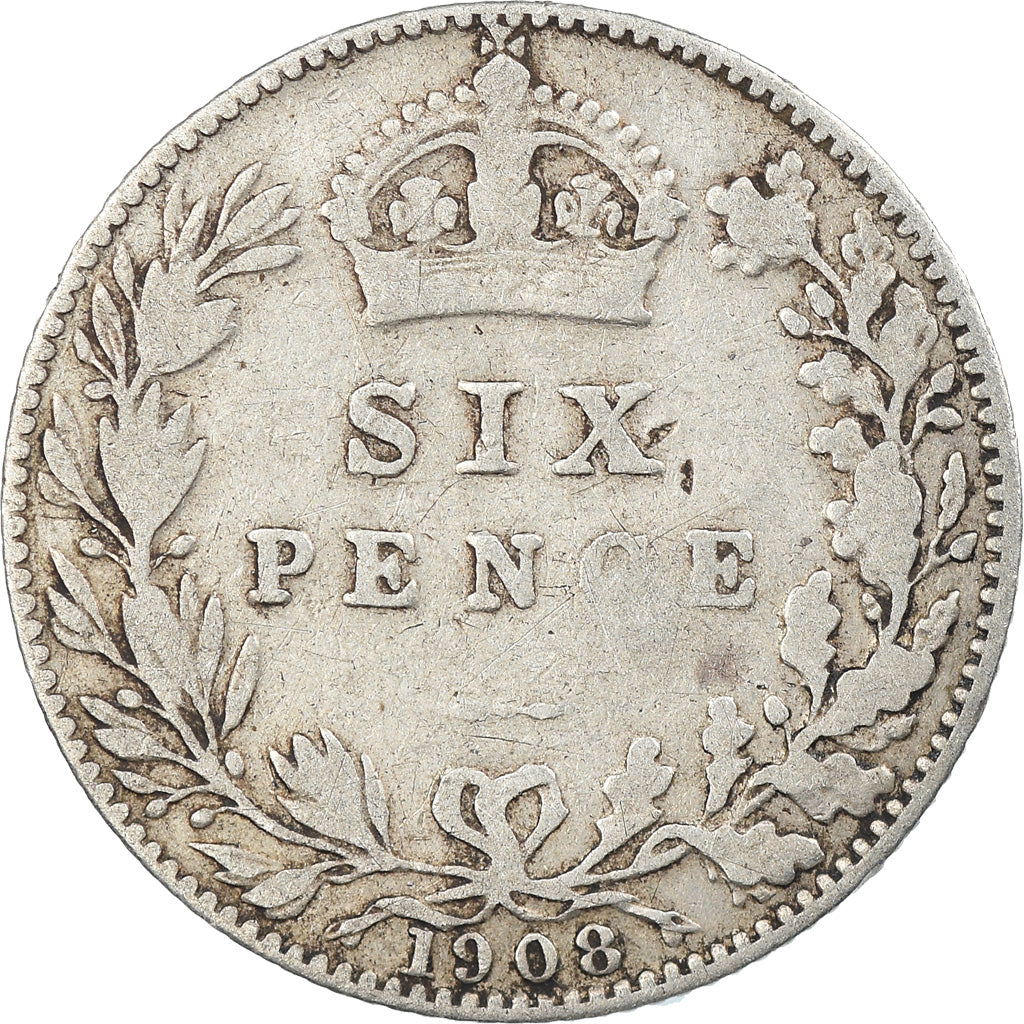 Coin, Great Britain, Edward VII, 6 Pence, 1908, VF(20-25), Silver, KM:799