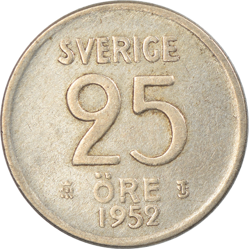 Moneta, Svezia, Gustaf VI, 25 Öre, 1952, BB, Argento, KM:824