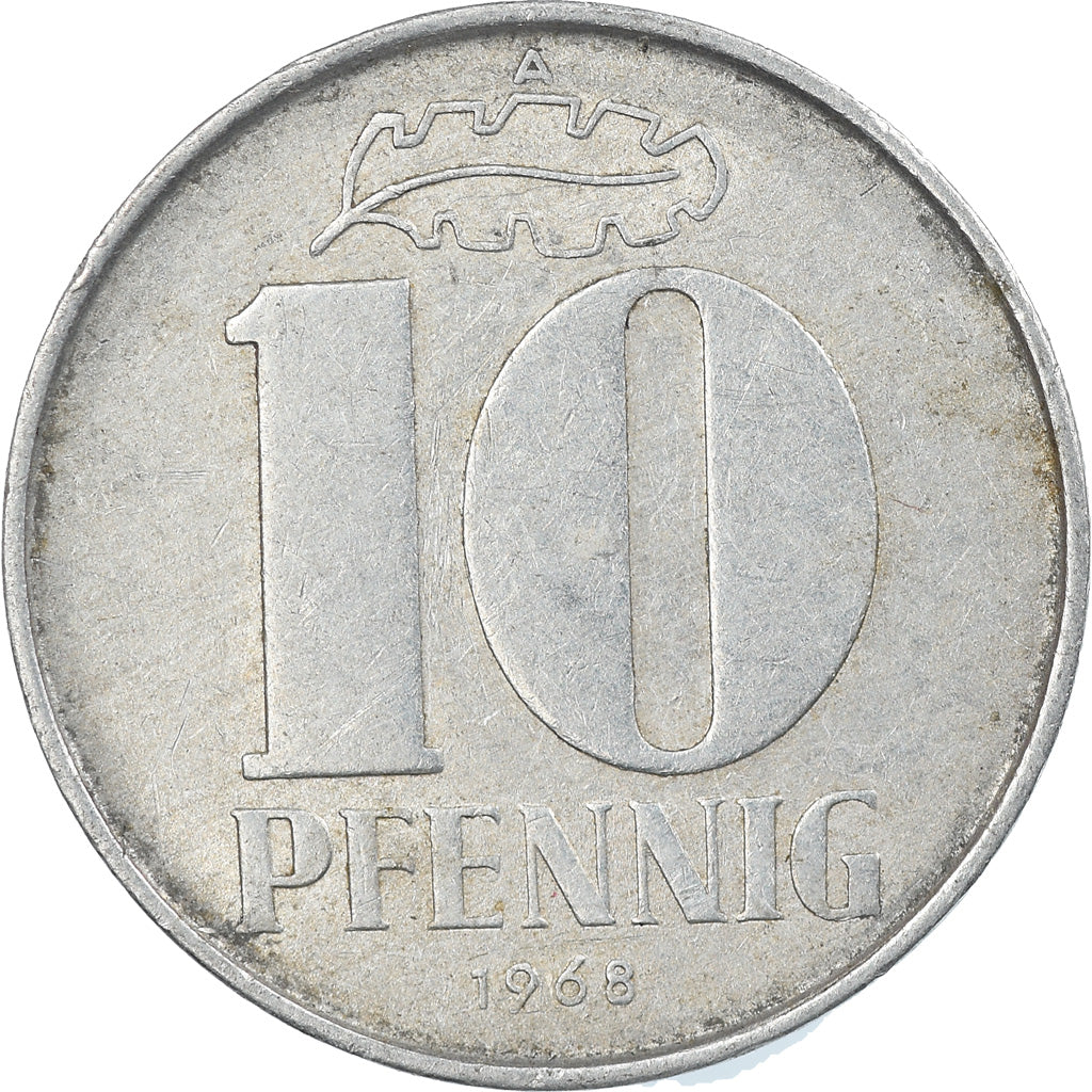 Moneta, NIEMCY - NRD, 10 Pfennig, 1968, Berlin, VF(30-35), Aluminium, KM:10
