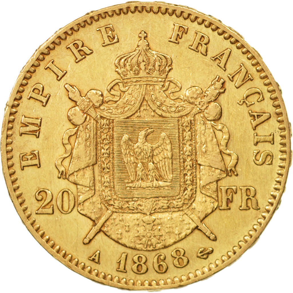 Moneda, Francia, Napoleon III, Napoléon III, 20 Francs, 1868, Paris, MBC+, Oro