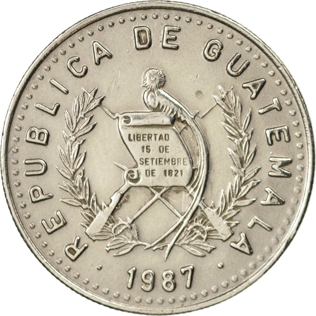 Guatemala, 10 Centavos, 1987, AU(50-53), Copper-nickel, KM:277.5
