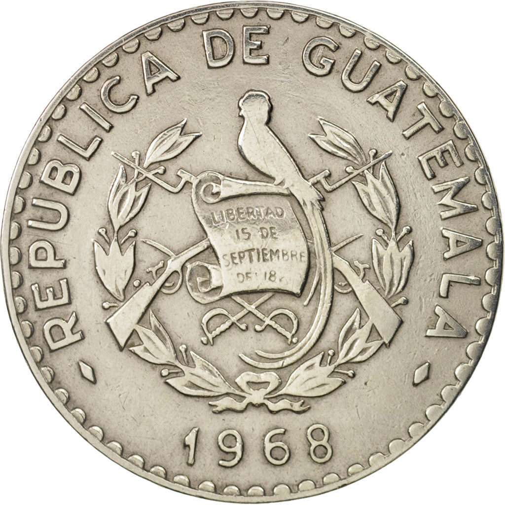 Guatemala, 25 Centavos, 1968, AU(50-53), Copper-nickel, KM:269