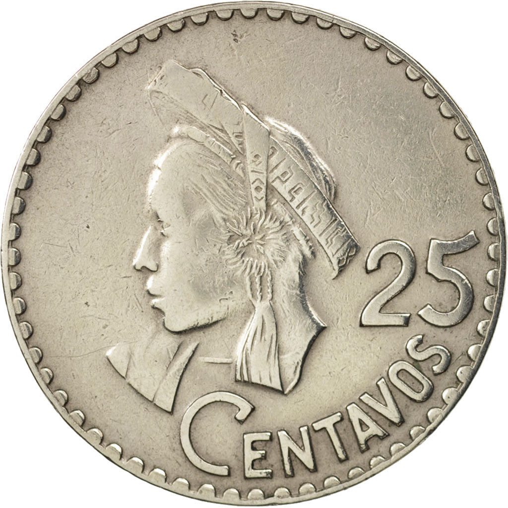 Guatemala, 25 Centavos, 1968, AU(50-53), Copper-nickel, KM:269