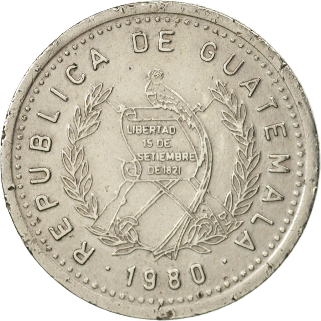 Guatemala, 10 Centavos, 1980, AU(50-53), Copper-nickel, KM:277.3