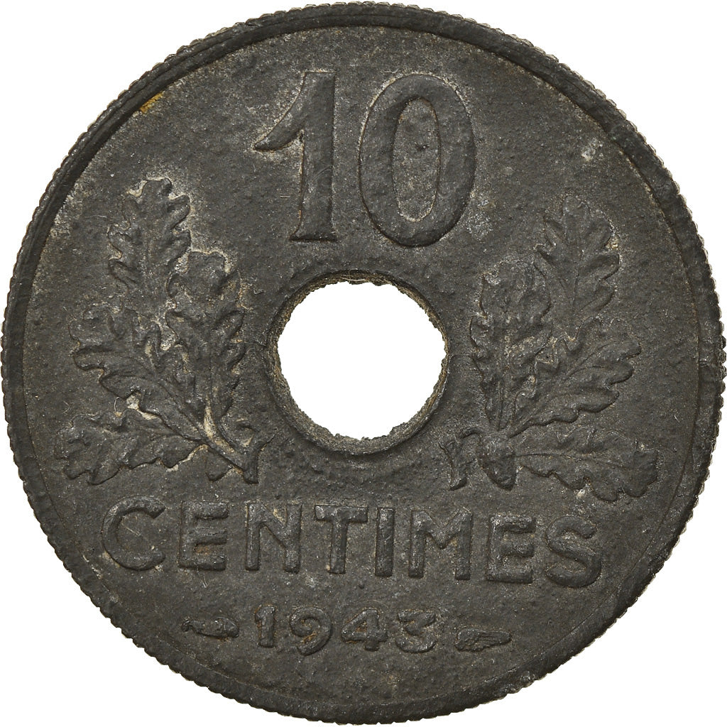 Moneta, Francja, État français, 10 Centimes, 1943, Paris, VF(30-35), Cynk