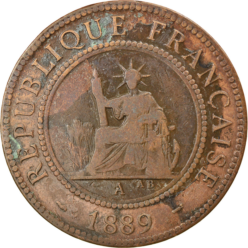 Moneta, FRANCUSKIE INDOCHINY, Cent, 1889, Paris, VF(30-35), Bronze, KM:1
