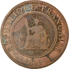 Moneta, FRANCUSKIE INDOCHINY, Cent, 1889, Paris, VF(30-35), Bronze, KM:1
