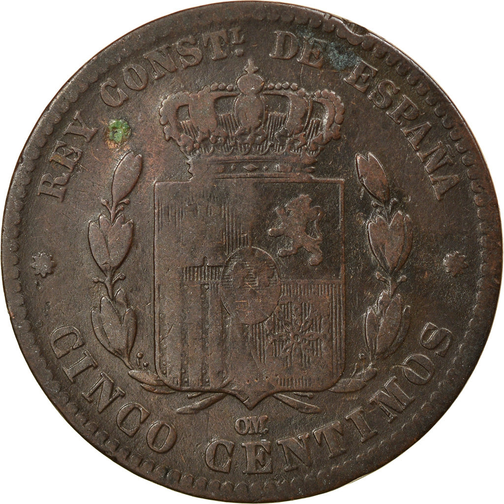 Coin, Spain, Alfonso XII, 5 Centimos, 1878, Madrid, VF(20-25), Bronze, KM:674