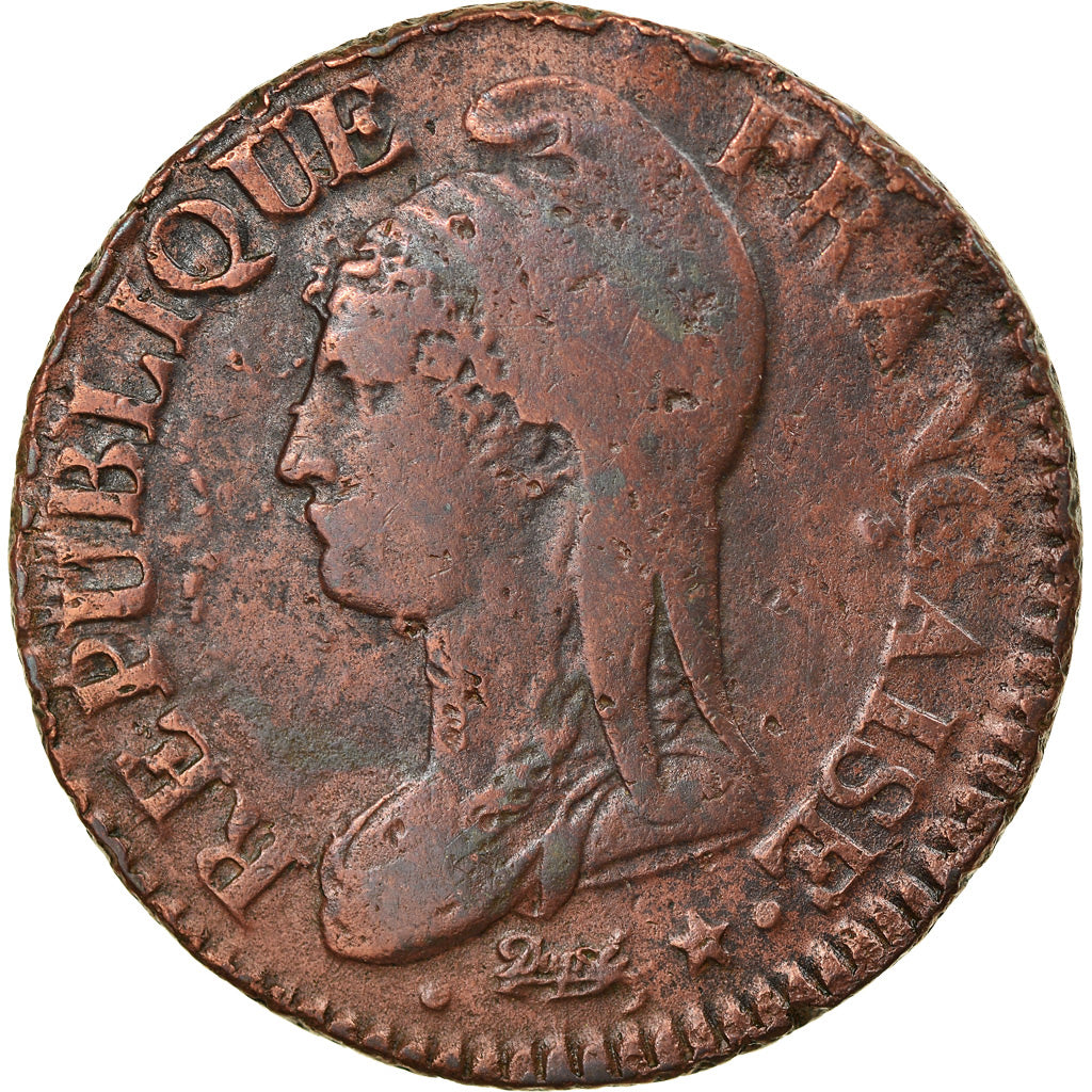 Moneta, Francia, Dupré, 5 Centimes, 1796, Lyon, MB, Bronzo, KM:640.5