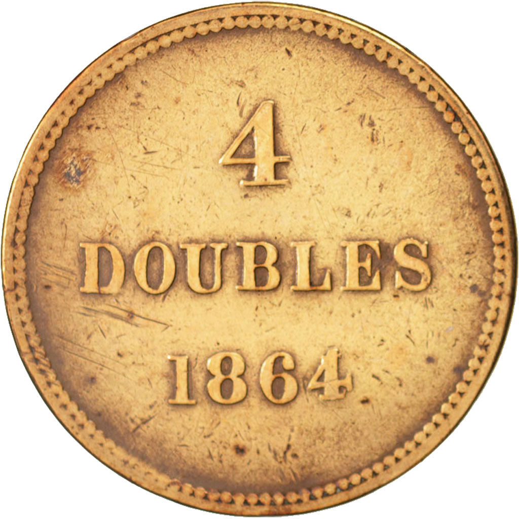 Guernsey, 4 Doubles, 1864, SS, Bronze, KM:6