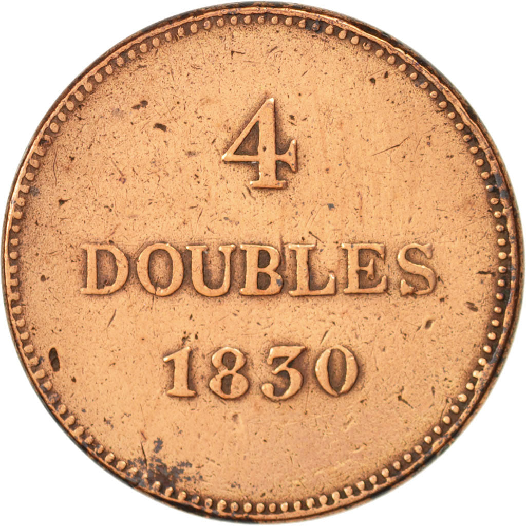 Guernsey, 4 Doubles, 1830, SS, Copper, KM:2