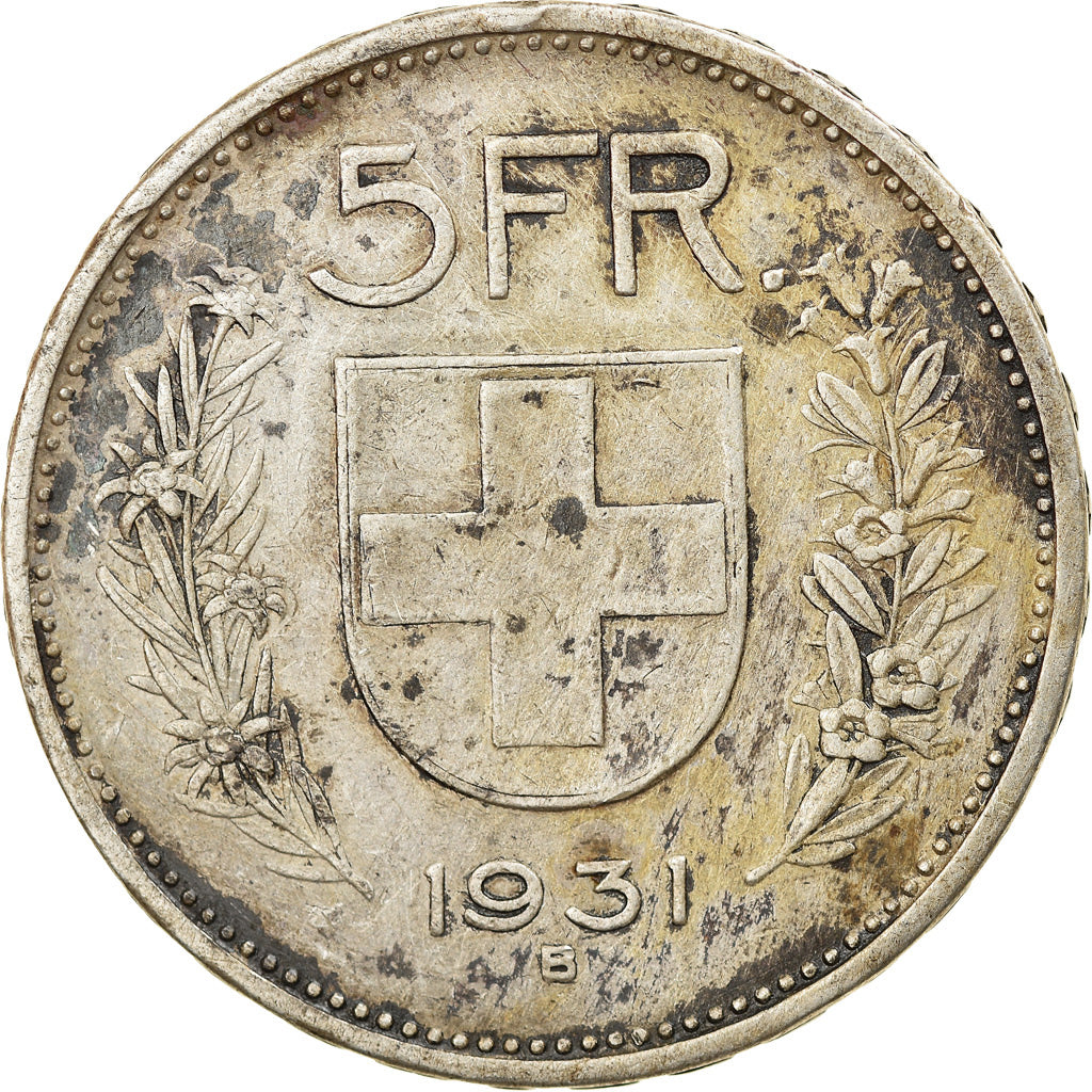 Coin, Switzerland, 5 Francs, 1931, Bern, VF(30-35), Silver, KM:40