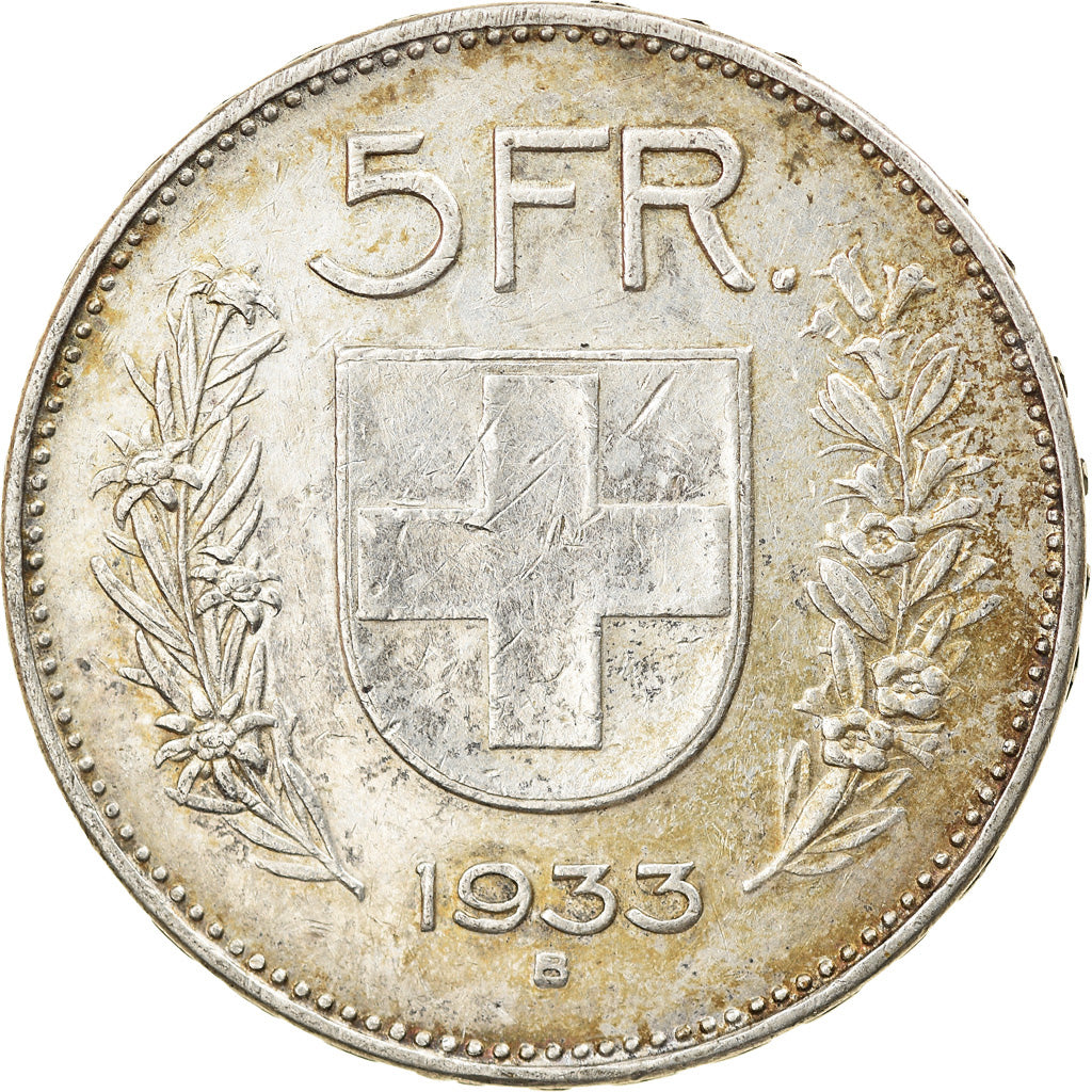 Coin, Switzerland, 5 Francs, 1933, Bern, EF(40-45), Silver, KM:40
