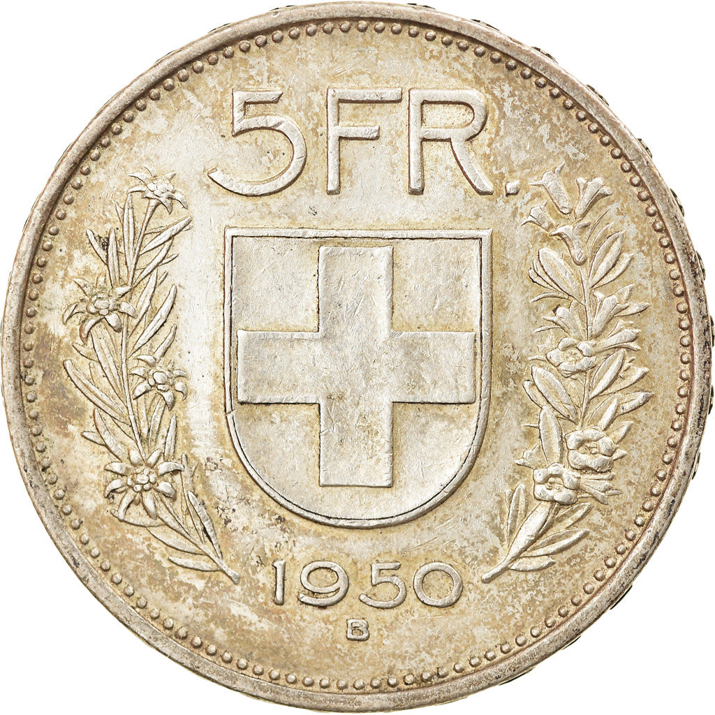 Coin, Switzerland, 5 Francs, 1950, Bern, EF(40-45), Silver, KM:40