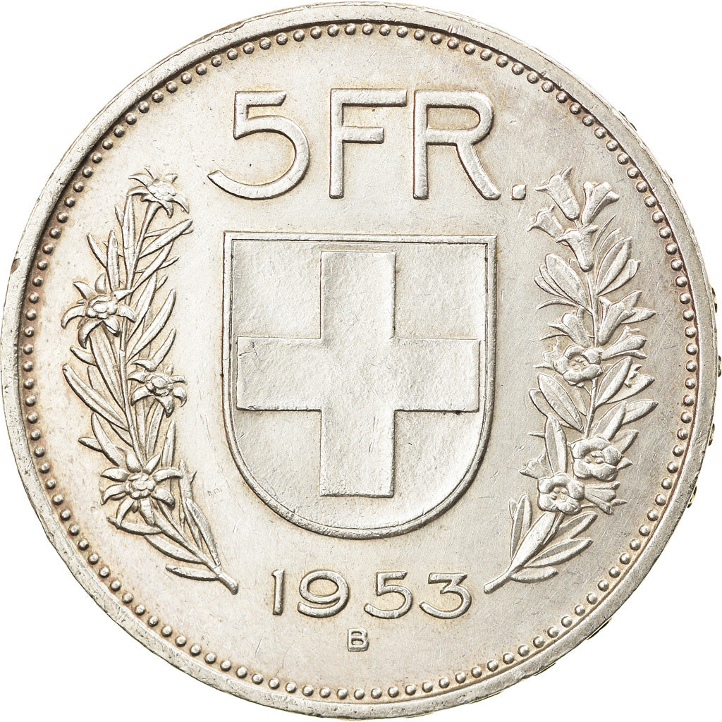 Coin, Switzerland, 5 Francs, 1953, Bern, AU(50-53), Silver, KM:40