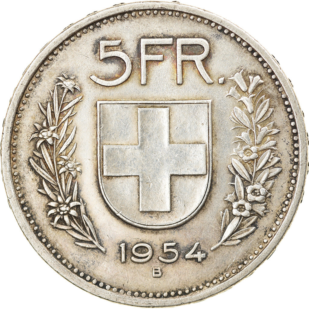 Coin, Switzerland, 5 Francs, 1954, Bern, AU(50-53), Silver, KM:40