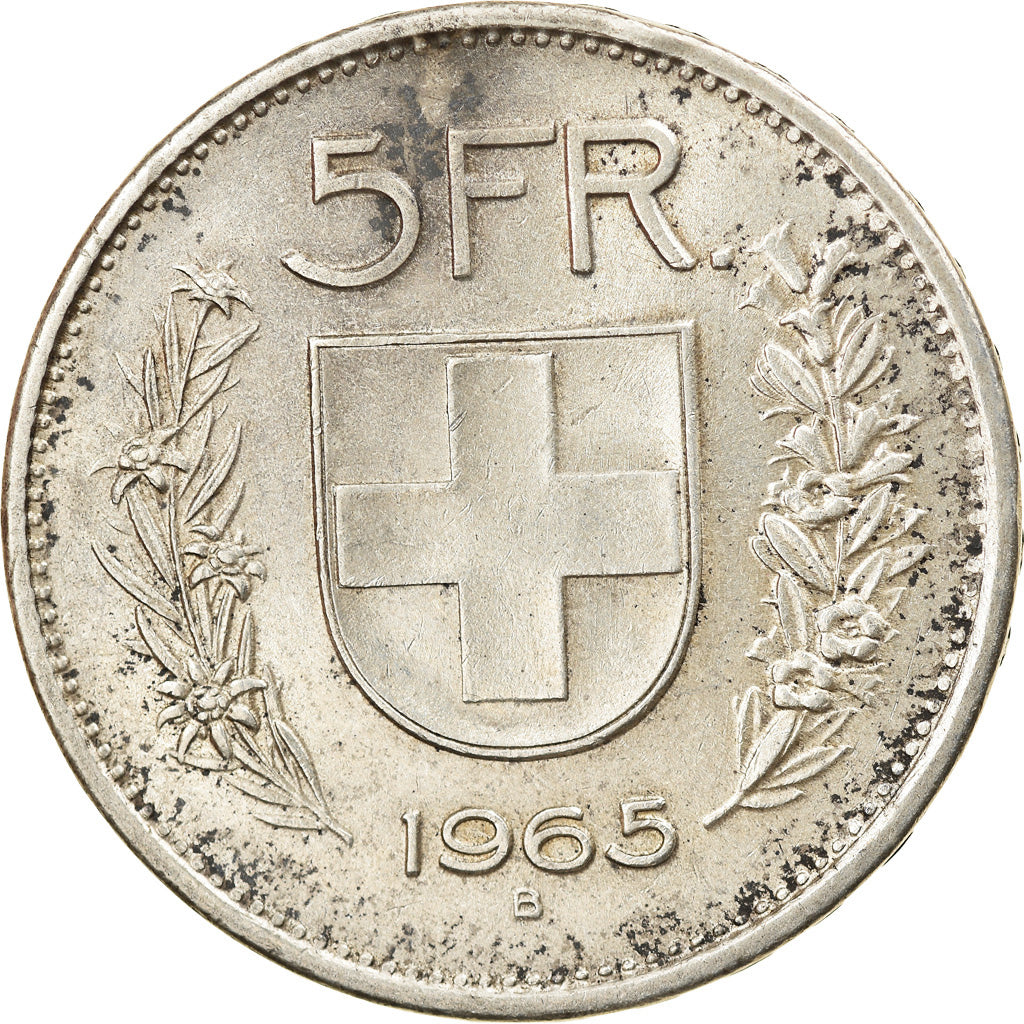 Coin, Switzerland, 5 Francs, 1965, Bern, AU(50-53), Silver, KM:40