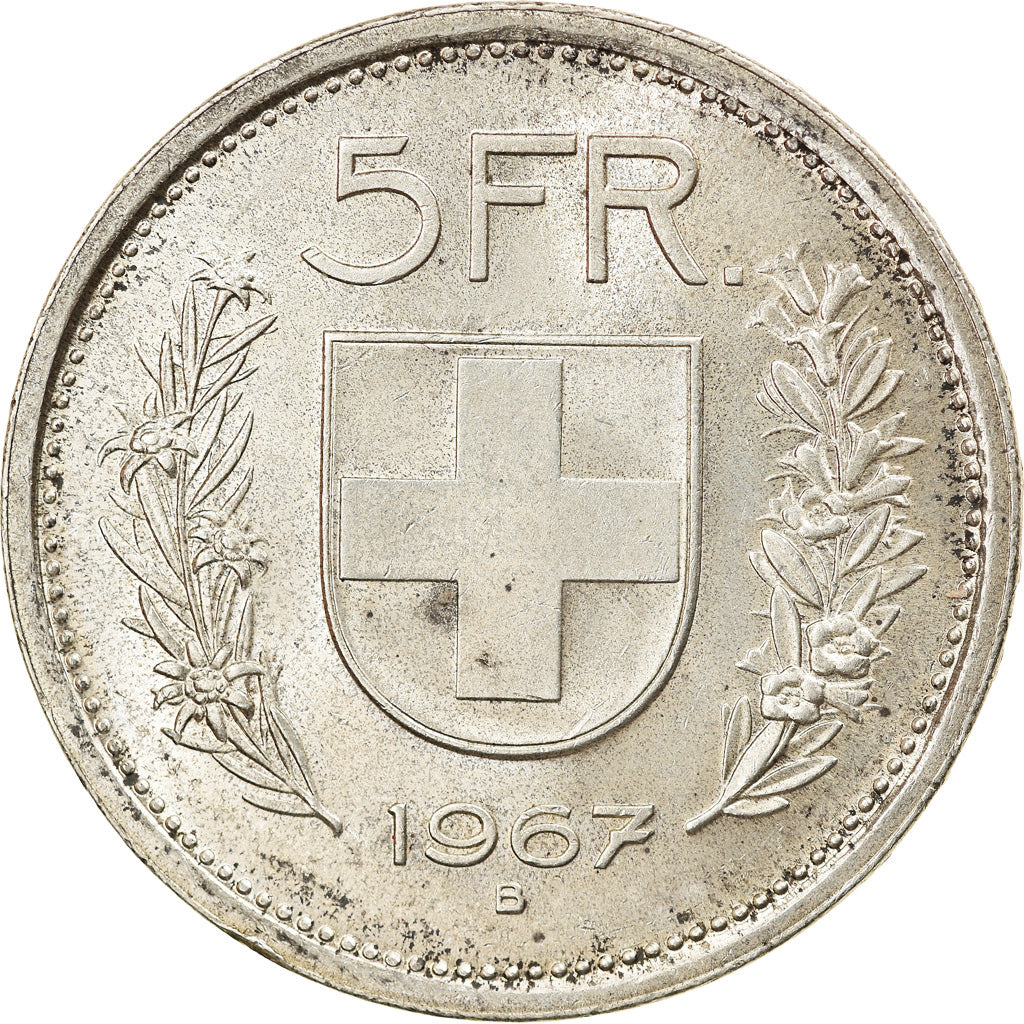 Coin, Switzerland, 5 Francs, 1967, Bern, AU(50-53), Silver, KM:40