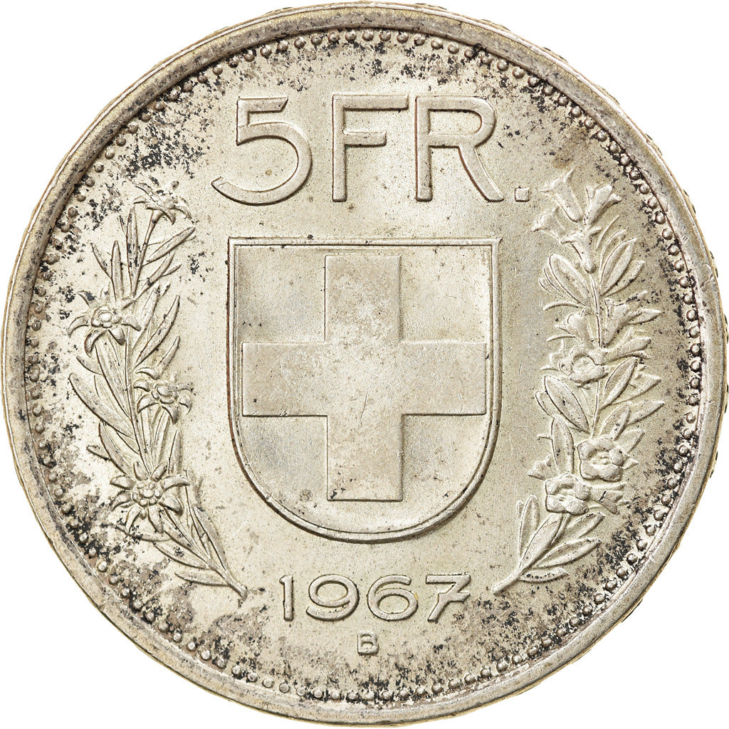 Coin, Switzerland, 5 Francs, 1967, Bern, EF(40-45), Silver, KM:40