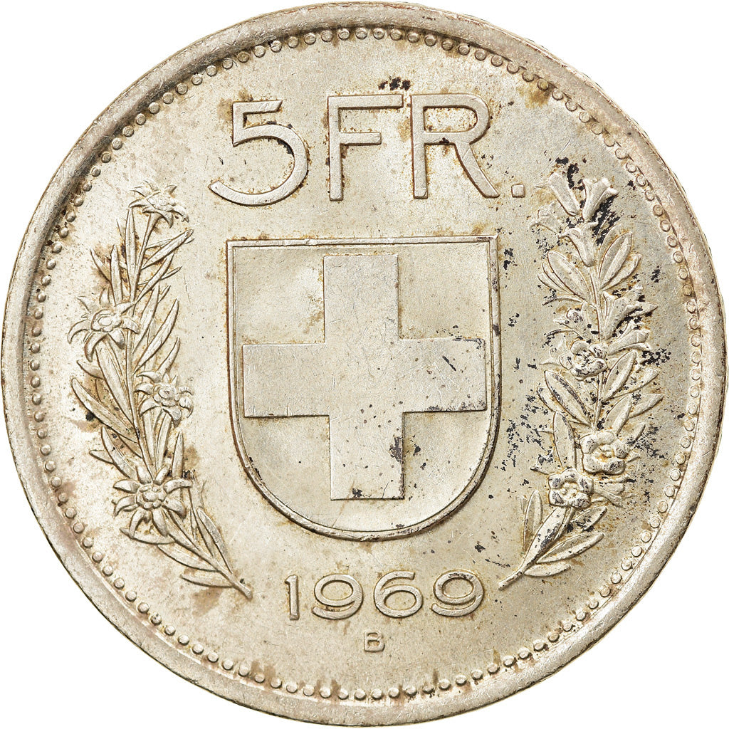 Coin, Switzerland, 5 Francs, 1969, Bern, EF(40-45), Silver, KM:40