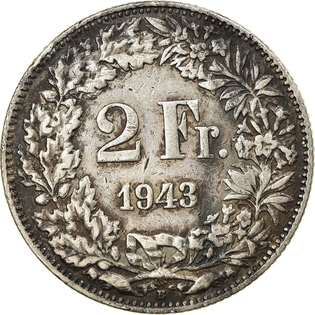 Coin, Switzerland, 2 Francs, 1943, Bern, EF(40-45), Silver, KM:21