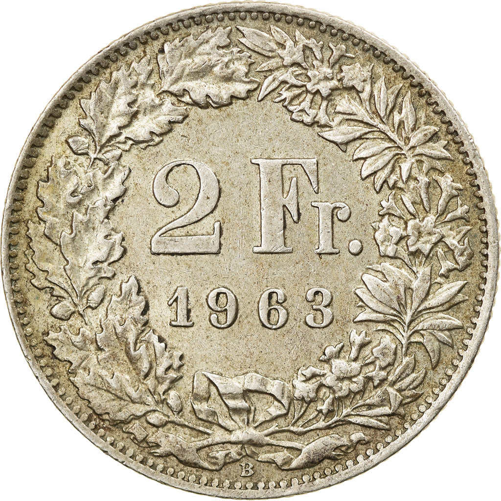 Coin, Switzerland, 2 Francs, 1963, Bern, EF(40-45), Silver, KM:21