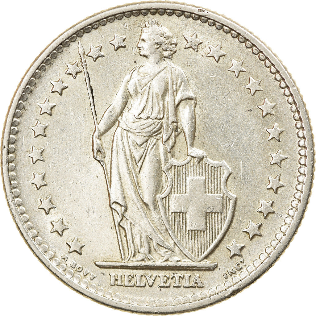 Coin, Switzerland, 2 Francs, 1965, Bern, EF(40-45), Silver, KM:21