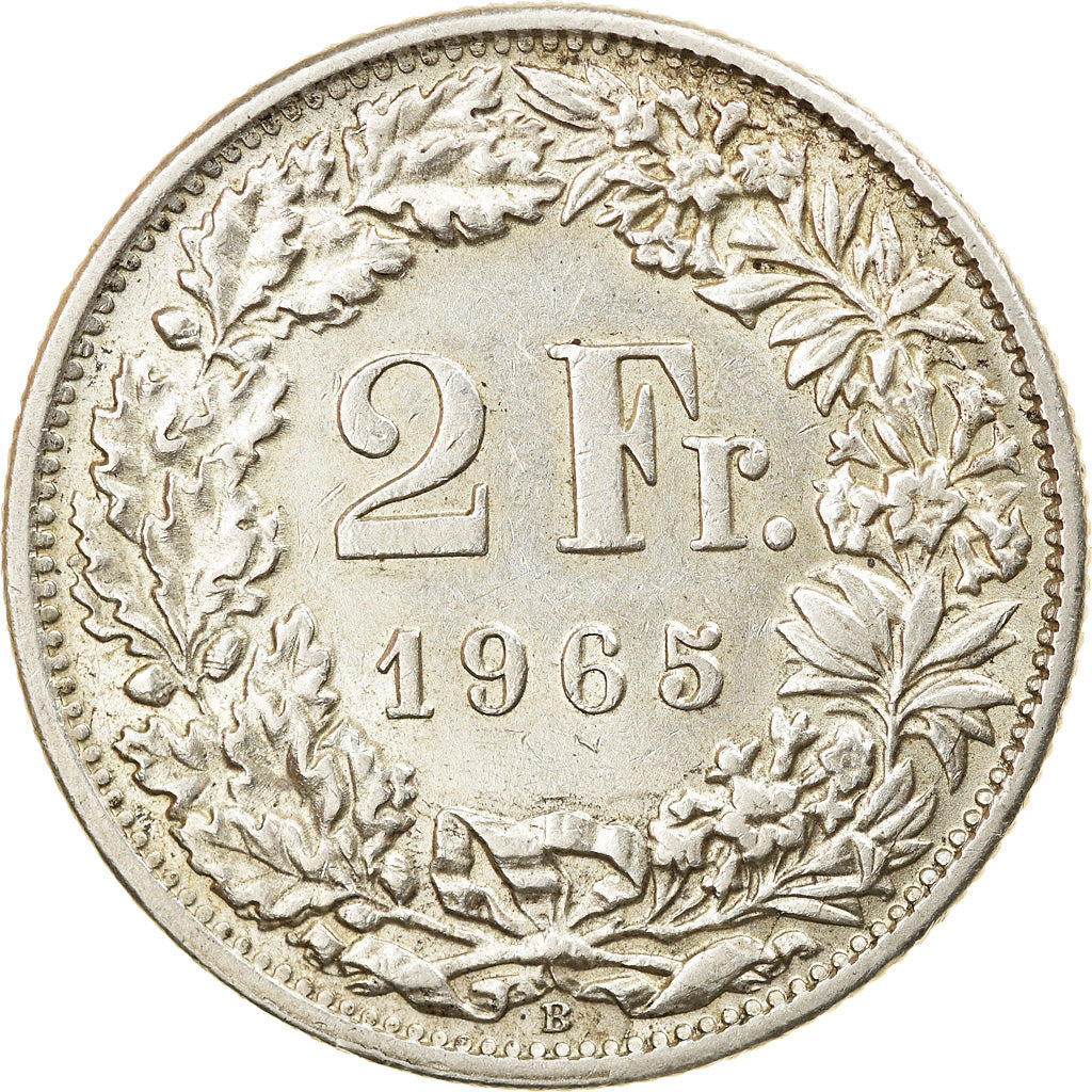 Coin, Switzerland, 2 Francs, 1965, Bern, EF(40-45), Silver, KM:21
