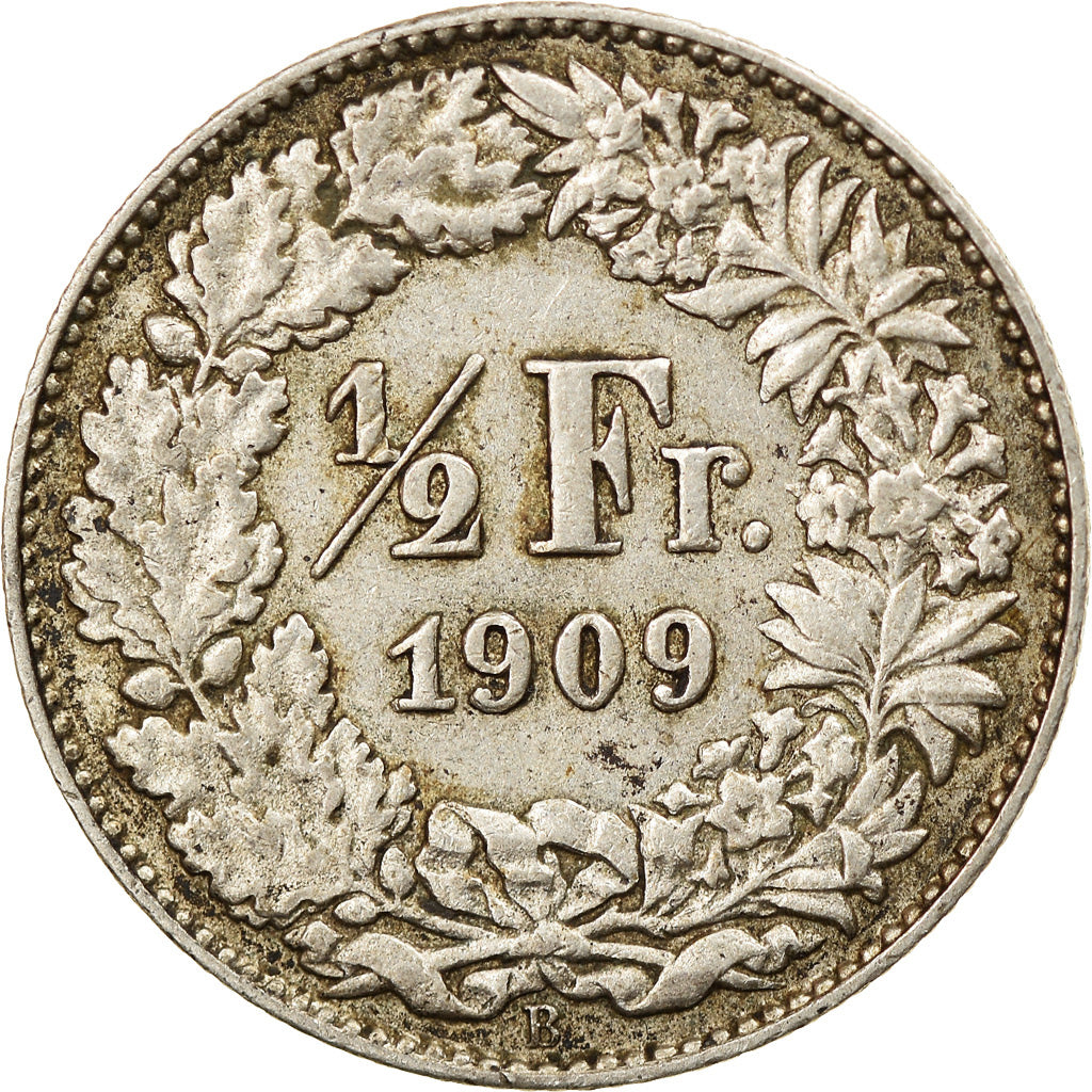 Moneta, Svizzera, 1/2 Franc, 1909, Bern, MB+, Argento, KM:23