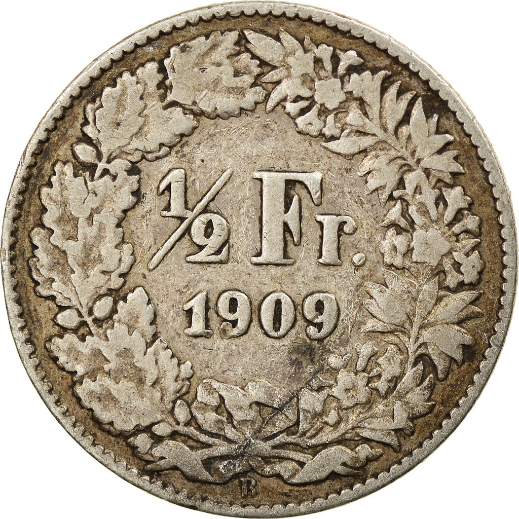 Coin, Switzerland, 1/2 Franc, 1909, Bern, VF(30-35), Silver, KM:23