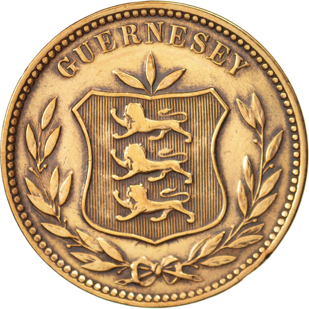 Guernsey, 8 Doubles, 1902, Heaton, Birmingham, AU(50-53), Bronze, KM:7