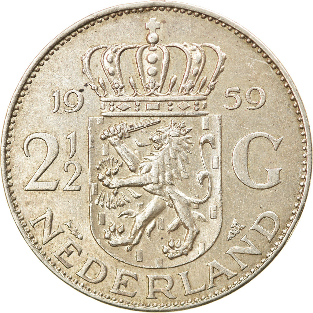 Monnaie, Pays-Bas, Juliana, 2-1/2 Gulden, 1959, TTB+, Argent, KM:185
