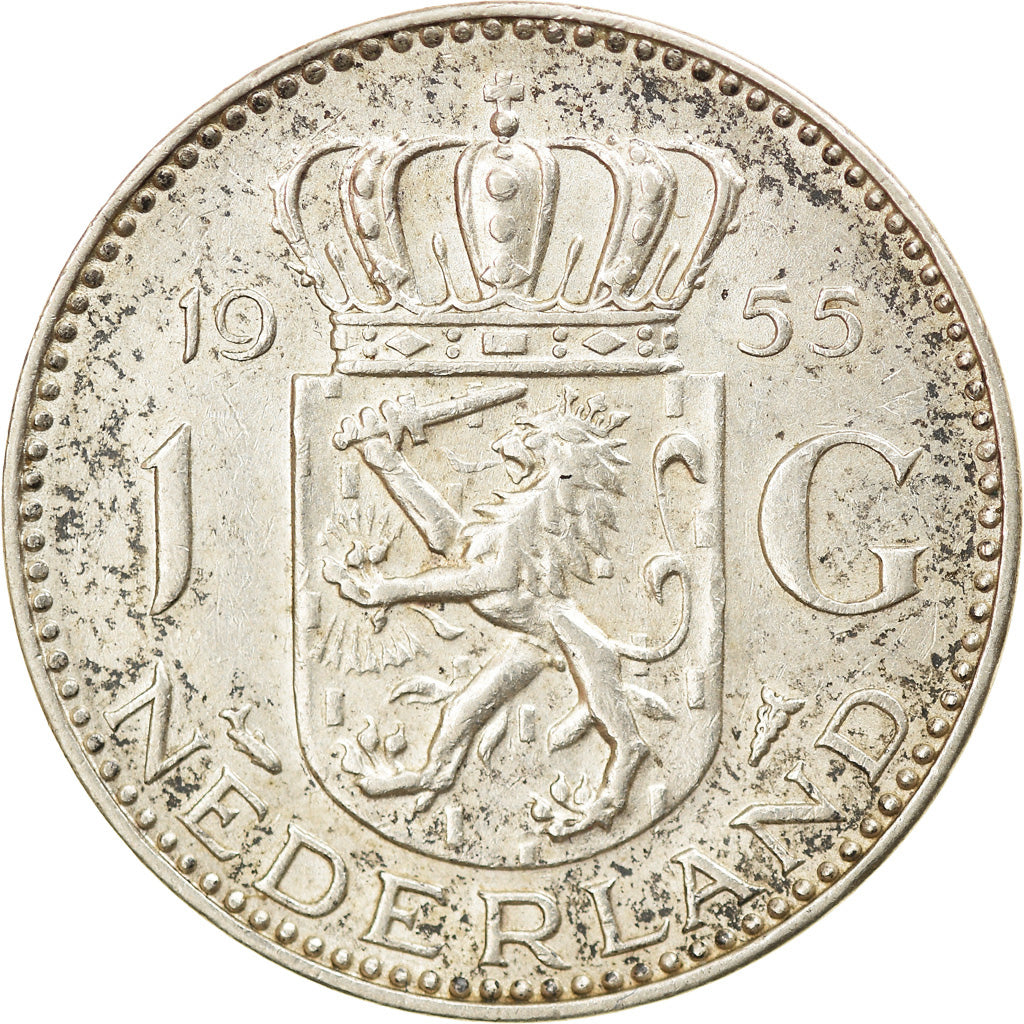 Coin, Netherlands, Juliana, Gulden, 1955, EF(40-45), Silver, KM:184
