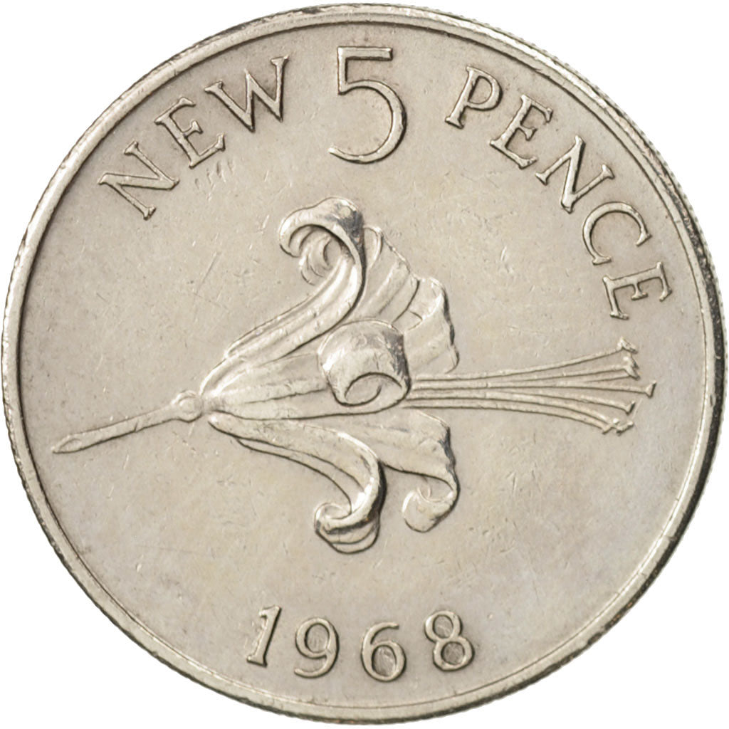 Guernsey, Elizabeth II, 5 New Pence, 1968, SS+, Copper-nickel, KM:23
