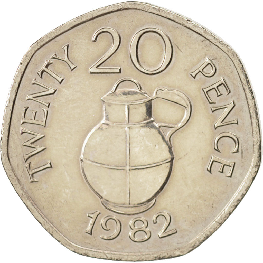 Guernsey, Elizabeth II, 20 Pence, 1982, AU(50-53), Copper-nickel, KM:38