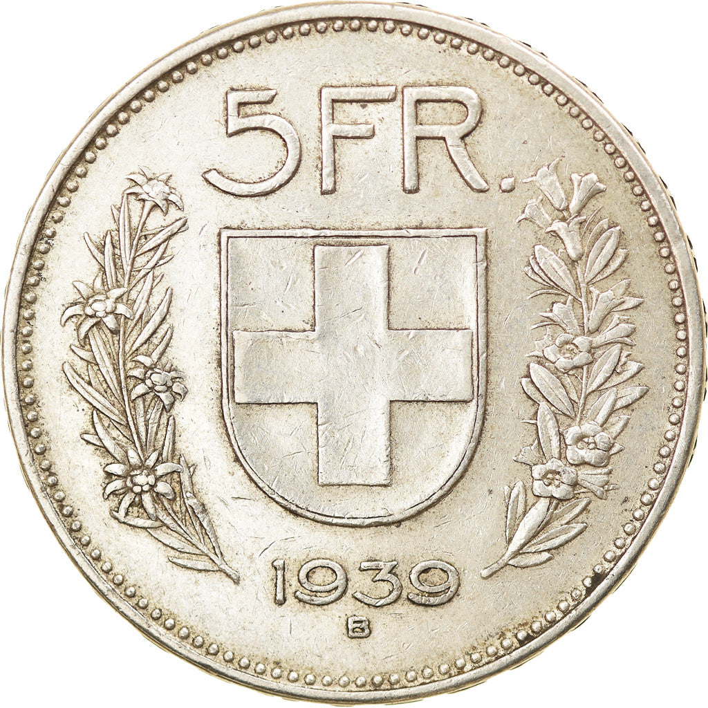 Coin, Switzerland, 5 Francs, 1939, Bern, EF(40-45), Silver, KM:40