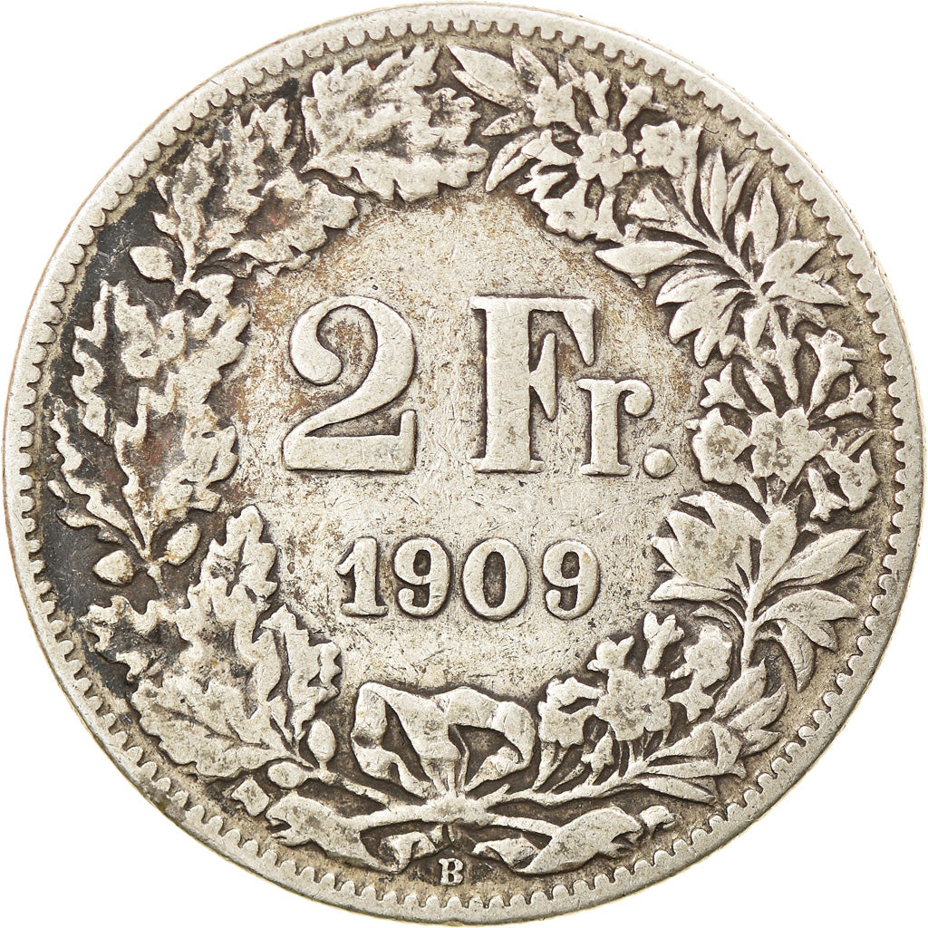 Coin, Switzerland, 2 Francs, 1909, Bern, VF(30-35), Silver, KM:21