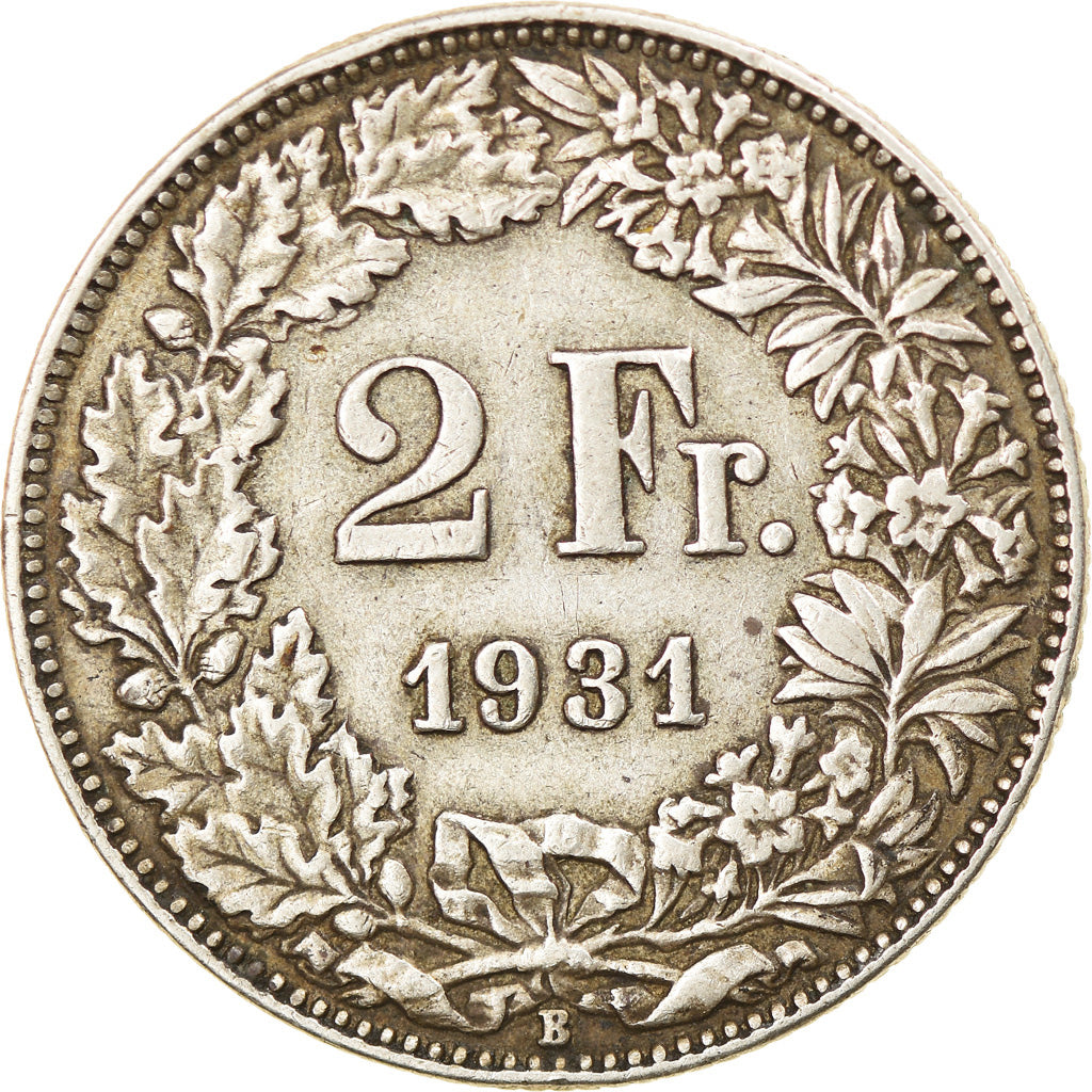 Coin, Switzerland, 2 Francs, 1931, Bern, EF(40-45), Silver, KM:21