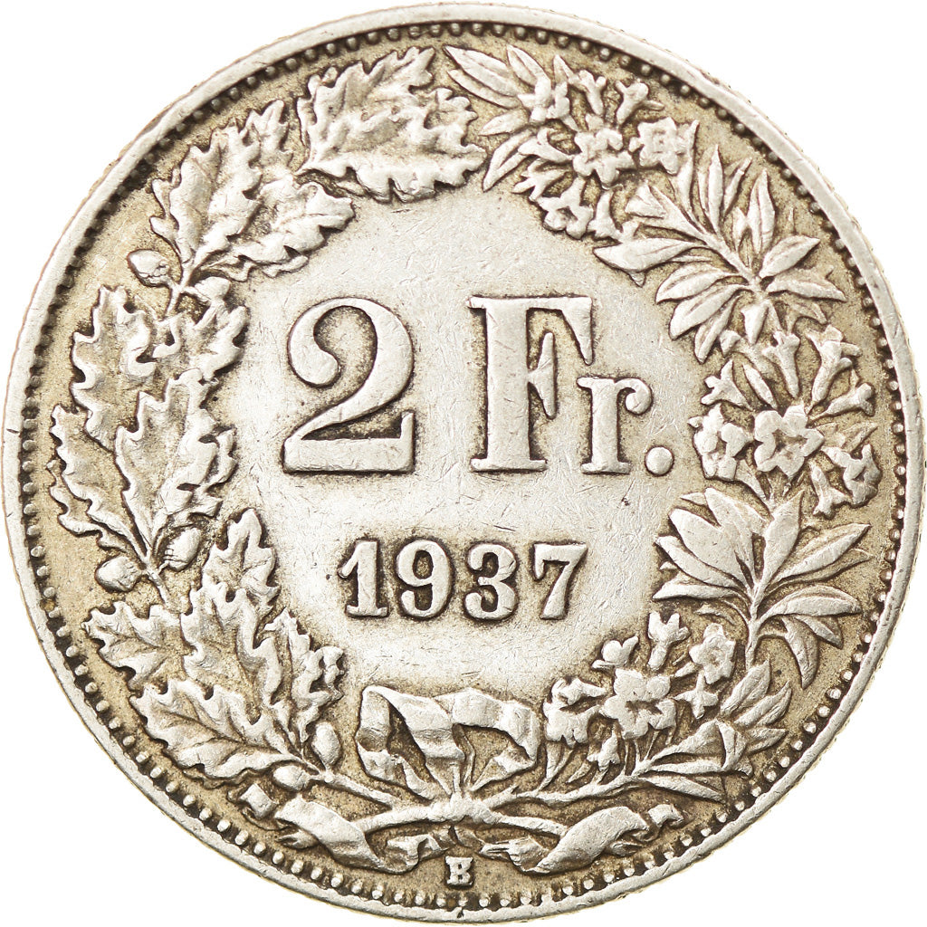 Coin, Switzerland, 2 Francs, 1937, Bern, EF(40-45), Silver, KM:21