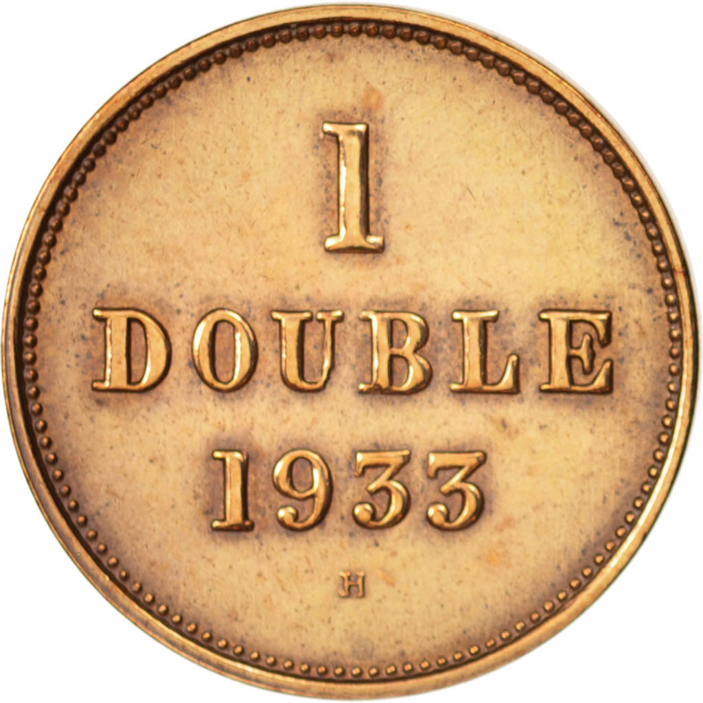 Guernsey, Double, 1933, Heaton, Birmingham, AU(50-53), Bronze, KM:11