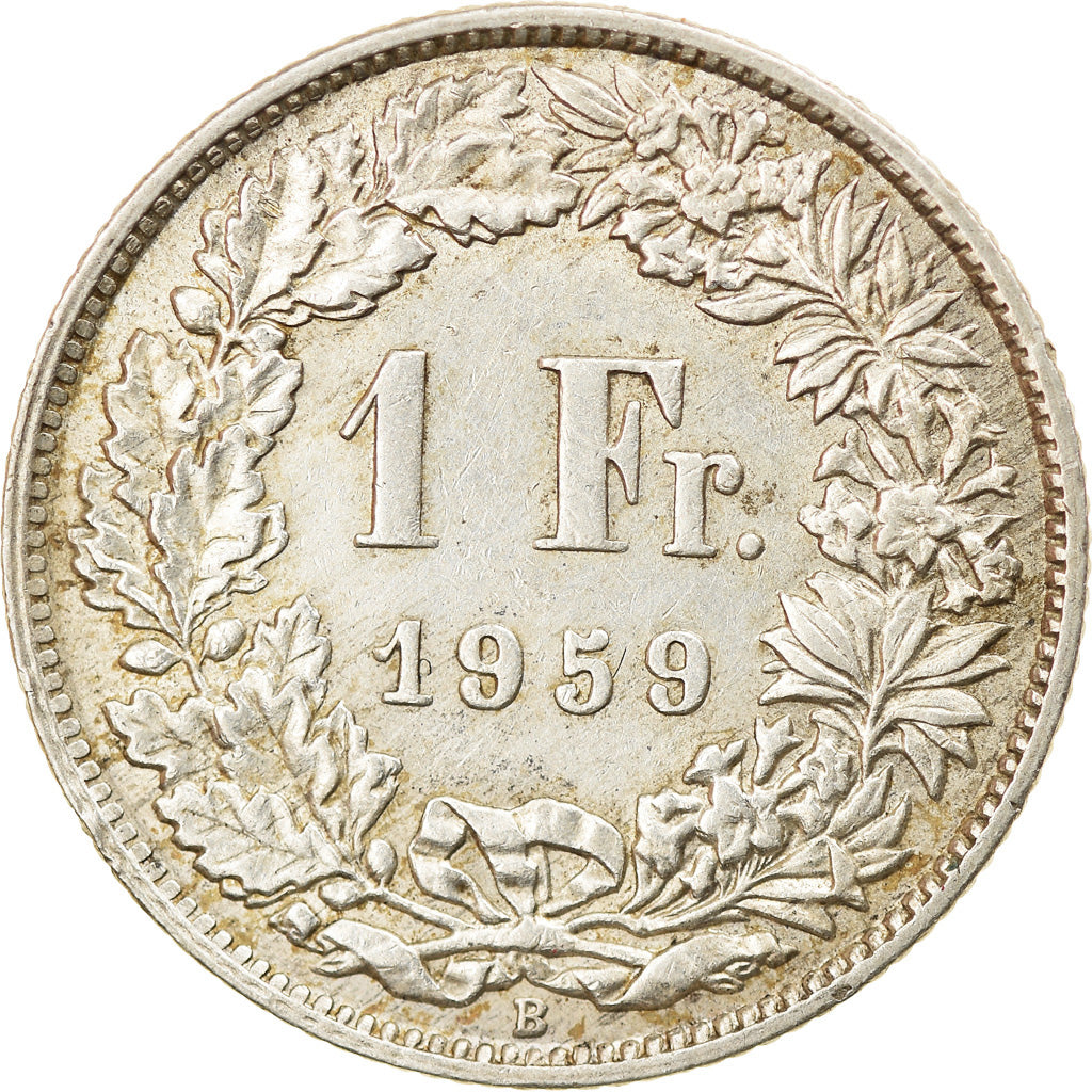 Moeda, Suíça, Franc, 1959, AU(50-53), Prata, KM:24